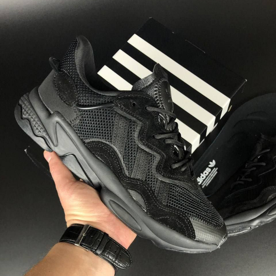 Чоловічі кросівки Adidas Ozweego замшеві сіточка молодіжні повсякденні чорні