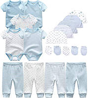 Sky Blue Stripe & Little Stars & Print Set 0-3 Months Унисекс Baby Layette Essentials Giftset Набор одежд