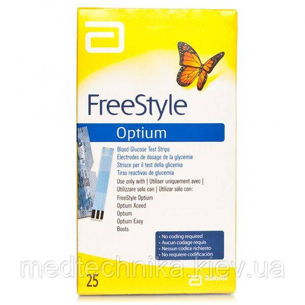 Тест-смужки до глюкометра Abbott FreeStyle Optium, 25 шт. (для моделей Optium Xceed і FreeStyle Optium)