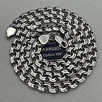 Массивная мужская серебряная цепочка плоский бисмарк 70 г серебро черненое 925 пробы цепь на шею