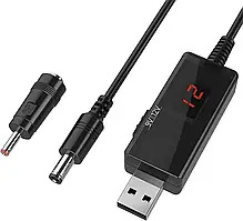 Кабель KWS-912V USB-DC для роутера 9V/12V з перемикачем, DC 5.5×2.1 мм і перехідником 3.5 х 1,35 мм