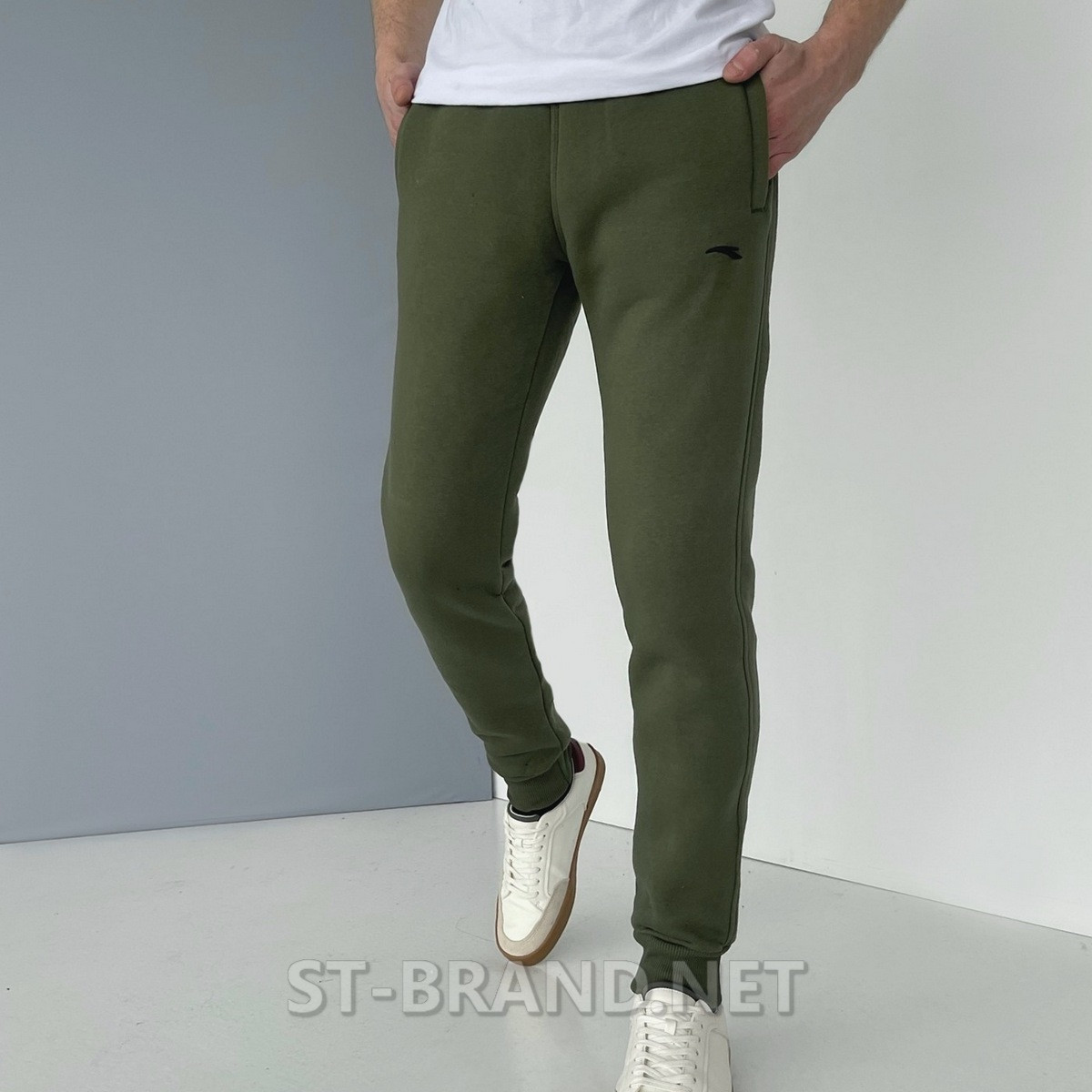 46,48,50,52,54. Утеплені чоловічі спортивні штани з якісного та натурального трикотажу ST-BRAND - оливкові