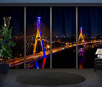 Шторы панельные с 3D принтом на тему: Мост ночью, комплект 4 шт.