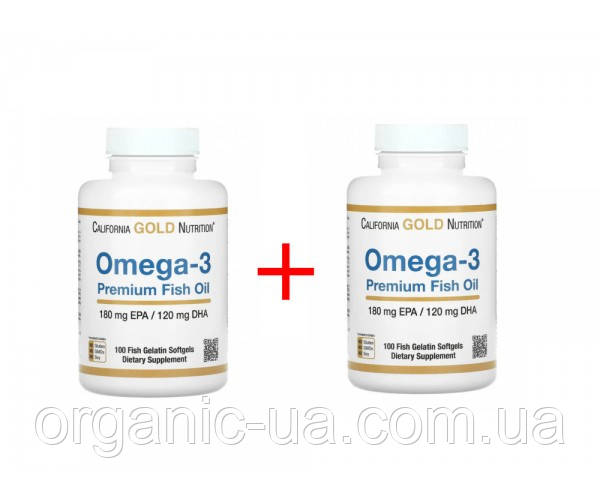 Набор 2 банки по 100 капсул Рыбий Жир Омега-3 жирные кислоты взрослым ...