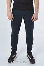 S (46). Демісезонні чоловічі спортивні штани на манжеті / Трикотаж тринитка - темно-сині, фото 4