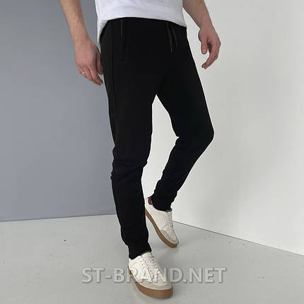 46,48,50,52,54. Утеплені чоловічі спортивні штани на манжеті з якісного трикотажу - чорні, фото 2