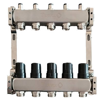 Коллектор теплого пола на 6 контуров, без расходомеров, нержавеющая сталь Tervix Pro Line (501006)