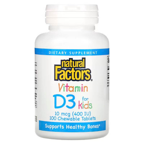 Вітамін Д3 для дітей, Natural Factors Vitamin D3 for Kids 10 mcg (400 IU) 100 жувальних таблеток, фото 1