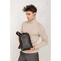 Кожаний чоловічий рюкзак (сумка-слінг) на одне плече Chest Bag чорний