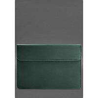 Кожаный чехол-конверт на магнитах для MacBook 16 дюйм Зеленый Crazy Horse