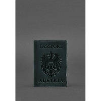 Кожана обкладинка для паспорта з австрійським гербом зелена Crazy Horse