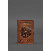 Кожана обкладинка для паспорта з австрійським гербом світло-коричнева Crazy Horse