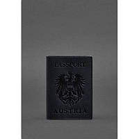 Кожана обкладинка для паспорта з австрійським гербом темно-сія Crazy Horse