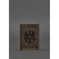 Кожана обкладинка для паспорта з австрійським гербом темно-коричневою Crazy Horse