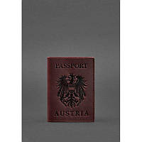 Кожана обкладинка для паспорта з австрійським гербом бордова Crazy Horse