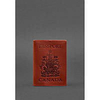 Кожана обкладинка для паспорта з канадським гербом корал Crazy Horse