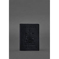 Кожана обкладинка для паспорта з канадським гербом темно-сія Crazy Horse
