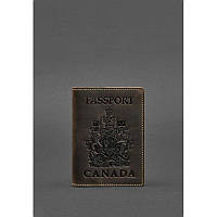 Кожана обкладинка для паспорта з канадським гербом темно-коричнева Crazy Horse