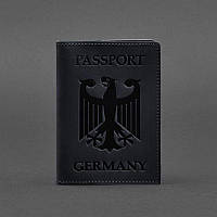 Кожана обкладинка для паспорта з гербом Німеччини темно-сія Crazy Horse