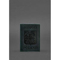 Кожана обкладинка для паспорта з польським гербом зелена Crazy Horse