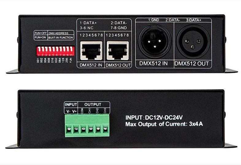 DMX 512 Декодер RGB 12-24В 3 канали 8А ,з режимом автономної роботи ...