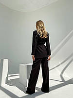Женский классический силуэтный черный костюм тройка пиджак топ и штаны; размер: 42-44, 44-46