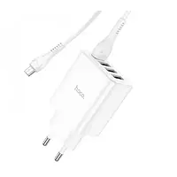 Сетевое зарядное устройство для телефона Hoco C102A Fuerza White +microUSB