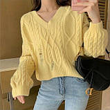 Рваний светр жіночий модний з v-подібним вирізом, фото 4