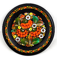 Тарілка сувенірна Петриківський розпис декоративна кругла з дерева ручної роботи КАЛИНА 15см Україна
