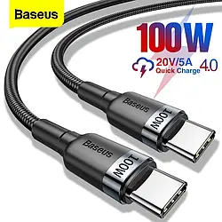 Кабель Baseus Cafule Data Cable USB Type-C to Type-C 100W 20V 5A, QC4.0+PD2.0, 1м, Нейлонове обплетення, Чорний