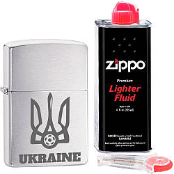 Набір Zippo "Ukraine emblem" + кремній + бензин зипо