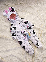 Комбинезон хлопковый с принтом для новорожденных девочек, белый с черным