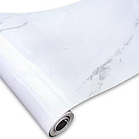 Самоклеющаяся плитка, виниловое покрытие для стен и пола в рулоне 3 м, Белый воздушный мрамор (81020-1-глянец)