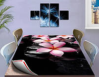 Покрытие для стола, мягкое стекло с фотопринтом, Цветы на камнях 70 х 120 см (1,2 мм)