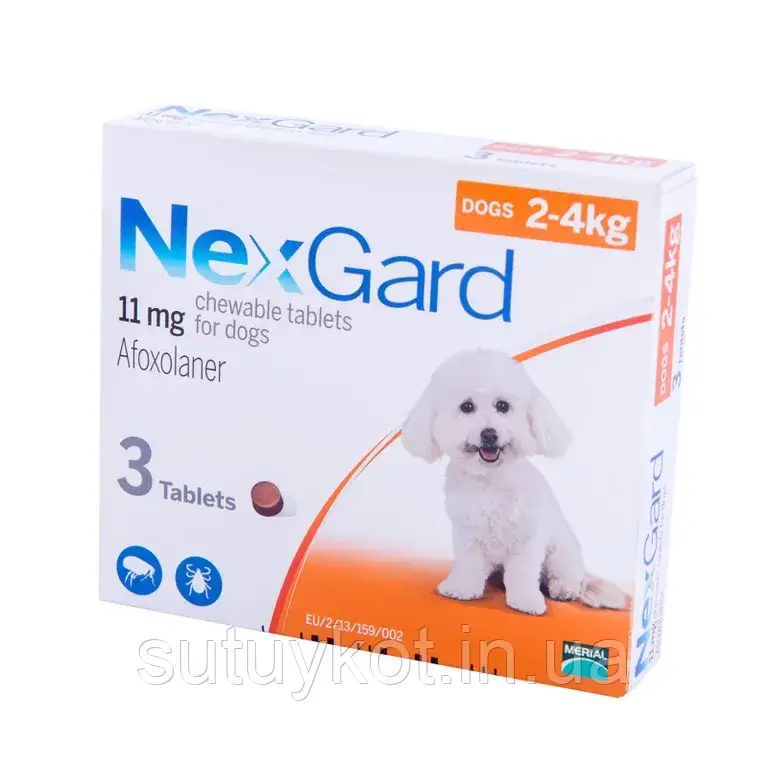 NexGard (Нексгард) таблетки від бліх та кліщів для собак 2-4 кг, зі смаком яловичини, 1 табл., фото 1