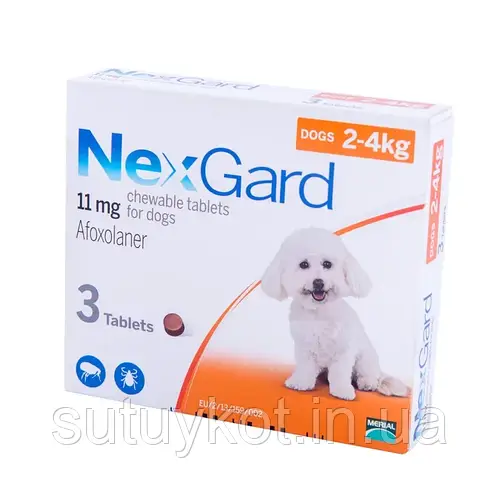 Купить NexGard (Нексгард) таблетки от блох и клещей для собак 2-4 кг со ...