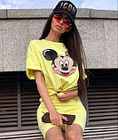 Жіночий літній костюм: футболка вільного крою та велосипедки Міккі Маус, фото 3