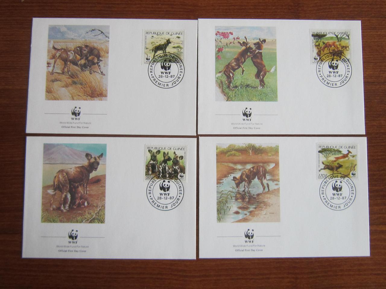 4 ККДІЯ 1987 фауна гієноподібні собаки WWF конверти марки спецгашення КЦ 15 $