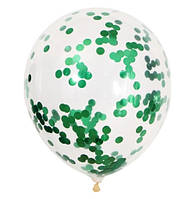 Латексный шар с зелёным конфетти 12 дюймов Упаковка 100 штук