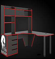 Геймерский игровой стол с надстройкой ZEUS Spartak угловой 18ЛДСП Черный красный