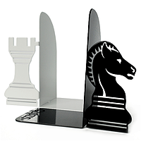 Упоры для книг металлические Шахматы черный белый Chess G-028 30 х 20 см