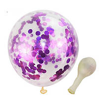 Латексный шар с фиолетовым конфетти 12 дюймов Упаковка 100 штук
