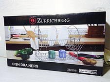Сушарка для посуду Zurrichberg ZB/2091 з нержавіючої сталі двоярусна з піддоном і підставками для приладів, фото 2