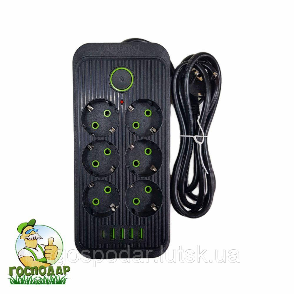 Мережевий подовжувач MEILEPAI 6 розеток +4USB +Type-C Port 2m, мережевий подовжувач розеток