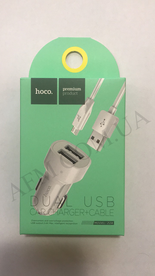 АЗП блок Hoco Z2A (2USB/2.4 A) + кабель Micro USB білий