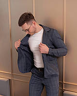 Модный серый клетчатый костюм для мужчин стрейчевый пиджак и брюки Casual 46