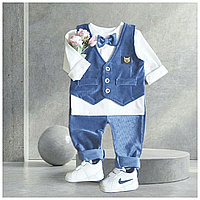 Дитячий ошатний костюм-трійка для хлопчика жилетка, штани, кофта з метеликом