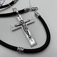 Комплект крестик с шелковым шнурком со вставками серебро черненое 925 пробы