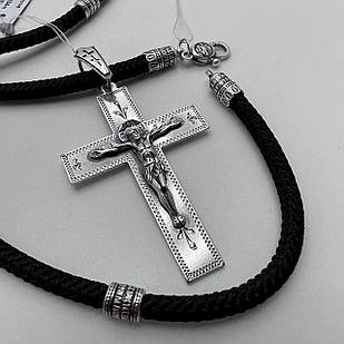 Комплект хрестик з шовковим шнурком зі вставками срібло чорнене 925 проби