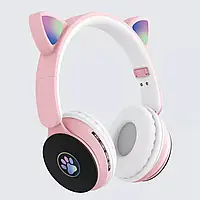 Беспроводные наушники CAT ST-77M с кошачьими ушками Bluetooth с подсветкой Розовые